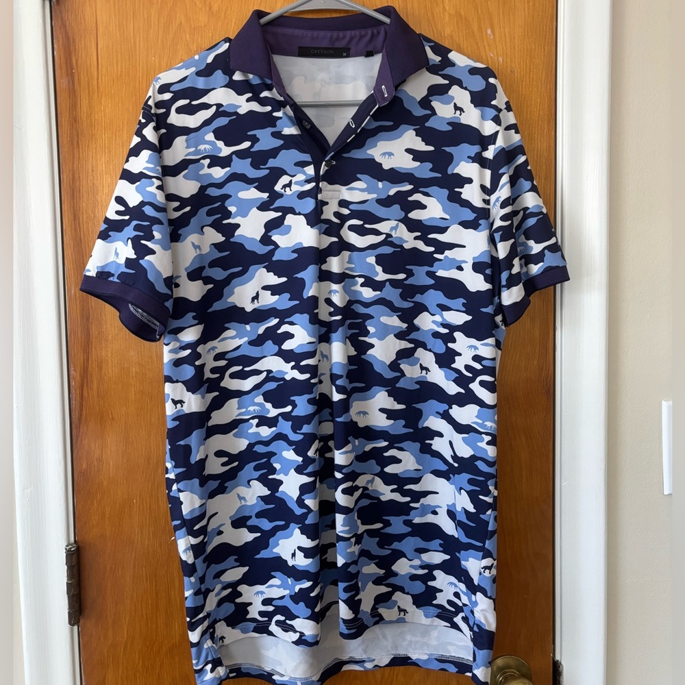 Greyson Blue and White Performance Polo